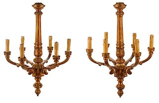 Pair Of Italian Rococo Style 6 Light Chandeliers