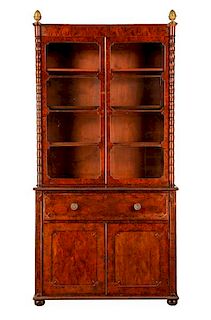 Regency Style Burl Walnut Secretaire Bookcase
