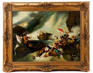Contemporary, "Great Battle At Sea", Oil On Canvas