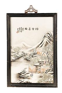 Chinese Hand Painted Porcelain Winter Scene Plaque