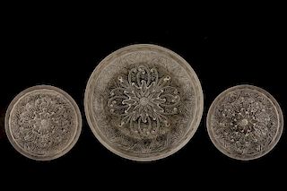 Three Lorrain Nancy France Frosted Glass Plates