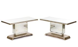 Pair, Mirrored Art Deco Style Low Accent Tables