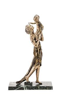 Uriano, French Art Deco "Mother & Child" Sculpture