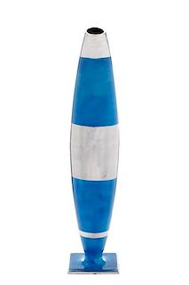 Large Atomic Chrome Finish Blue Floor Vase