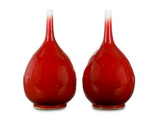 Pair, Chinese Sang de Boeuf Glazed Bottle Vases