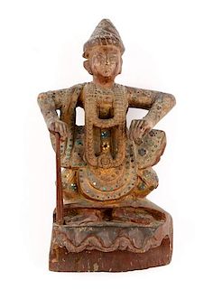 Balinese Carved, Polychrome & Parcel Gilt Figure