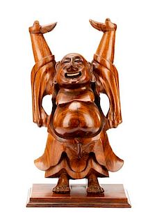 Modern Carved Hardwood Standing Figure of Hotai
