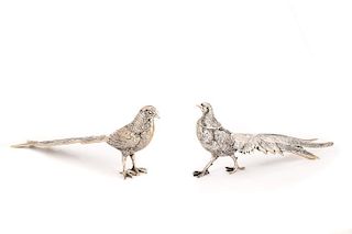 Pair of Heavy Continental Silver & Vertuplated Pheasants