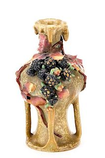 Art Nouveau Amphora Edda Grape Motif Bud Vase