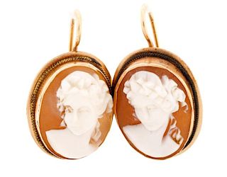 Pair of Handmade 14k Gold & Cameo Earrings