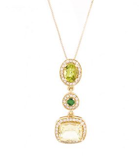 14k Yellow Gold & Gemstone Drop Pendant Necklace
