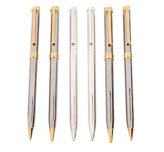 Group of 6 Tiffany & Co. T-Clip Pens & Pencils