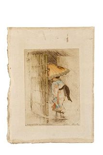 Helen Hyde Signed 1915 Etching, "The Bamboo Gate"
