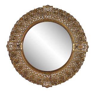 Round Aesthetic Period Reticulated Brass Mirror