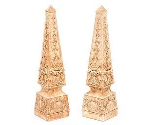 Pair, Neoclassical Motif Terracotta Obelisks