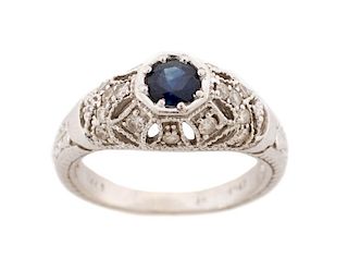 Ladies 14k White Gold, Diamond, & Sapphire Ring