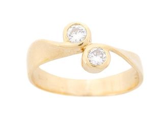 Ladies Handmade 18k Yellow Gold & Two Diamond Ring