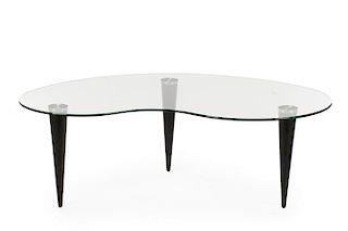 Contemporary Kidney Shaped Glass Top Coffee Table