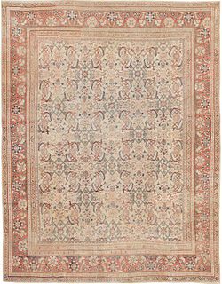 Antique Cream Color Persian Room Size Sultanabad Area Rug 10 ft 5 in x 8 ft 2 in (3.17 m x 2.49 m)
