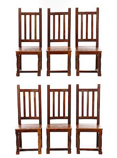 Set of 6 Rustic Hardwood Side Dining Chairs