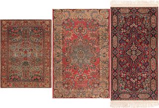 3 Antique Persian Kerman Rugs 2 ft 9 in x 2ft 1 in (0.83m x 0.63m)+4 ft 7 in x 3 ft (1.39m x 0.91m)+3 ft 11 in x 1 ft 11 in (1.19m x 0.58m)