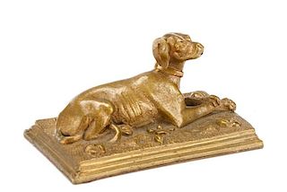 Continental Figural Bronze Dog Motif Paperweight