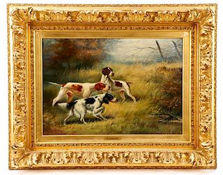 American, "Hunting Dogs", Oil On Canvas, 1908