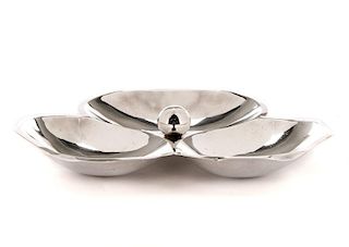 Mexican Modernist Sterling Silver & Vertu 3 Section Dish