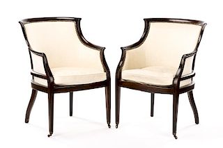 Pair, Velvet and Mahogany Gondola Form Club Chairs