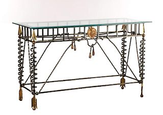 Hollywood Regency Wrought Iron Console Table