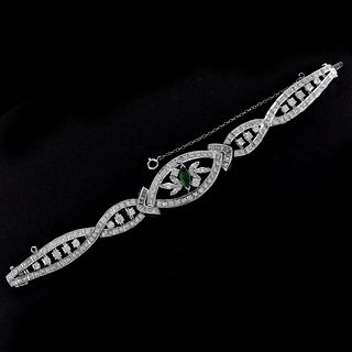 Diamond, Emerald and Platinum Bracelet