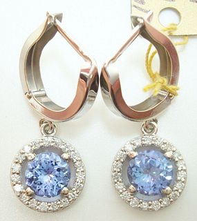 14K Gold 1.80ct Round Genuine Natural Tanzanite Earrings with Diamonds 