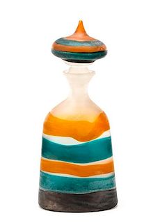 Monumental Cenedese Scavo Glass Bottle, Signed
