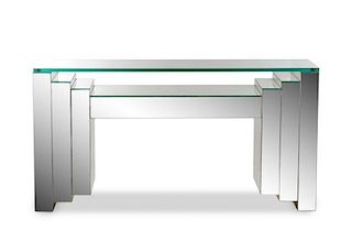 Modern Mirrored Console Table w/Glass Top