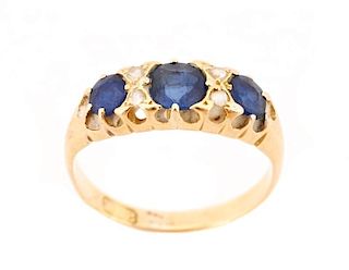 Vintage 18k Yellow Gold, Sapphire & Diamond Ring