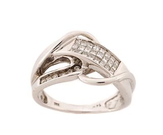 Modern 14k White Gold & Diamond Ring