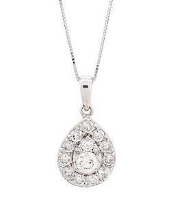 Ladies 14k White Gold & Diamond Teardrop Necklace