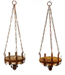 Pair of French Wrought Iron Hanging Planters