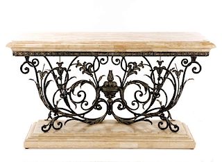 Contemporary Neoclassical Bone Inlay Console Table