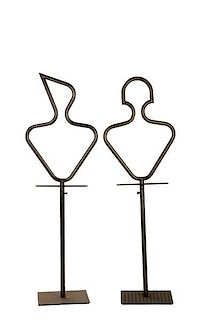 Pair of Figural His and Hers Bent Steel Valets