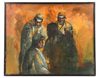 French School, "Smoke Break", Oil On Canvas, 1967