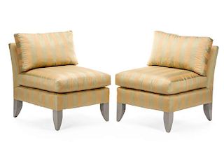 Pair, Baker Silk Upholstered Slipper Chairs