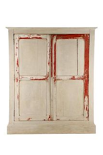 Rustic Gray and Red Two Door Narrow Cabinet