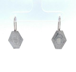 14k White Gold Top Cufflink Earrings with New Wires 