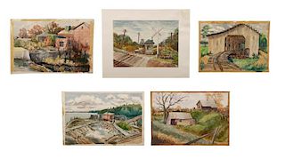 Collection Of 5 Alan Meiers Bucolic Watercolors
