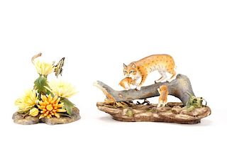 Two Boehm Porcelain Figurines: Bobcat & Butterfly