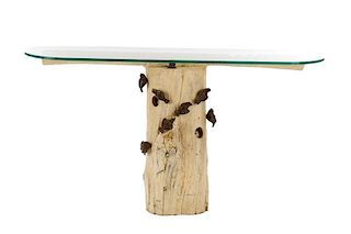 Naturalistic Bird Motif Stump Console Table