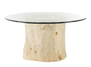 Naturalistic Stump Base Glass Top Dining Table