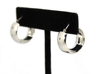 Contemporary 14K White Gold Hollow Hoop Earrings