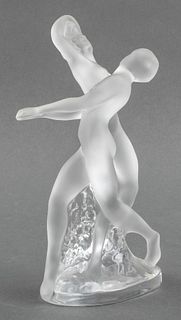 Lalique Two Dancers Frosted Crystal Sculpture